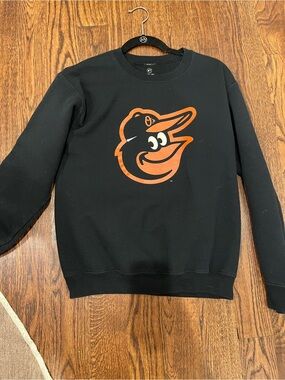 MLB Black Crewneck Sweatshirt with Orange Baltimore Oriole Logo